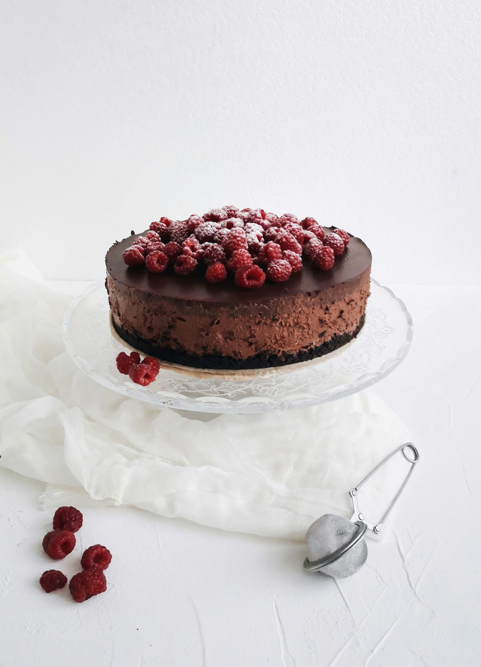 Layered chocolate cake with glossy ganache